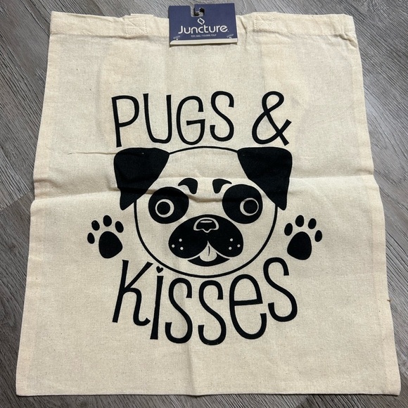 Pugs & Kisses 100% Cotton Tote with Pug Mugs Good Pugs Gone Bad Book NEW - Picture 5 of 9